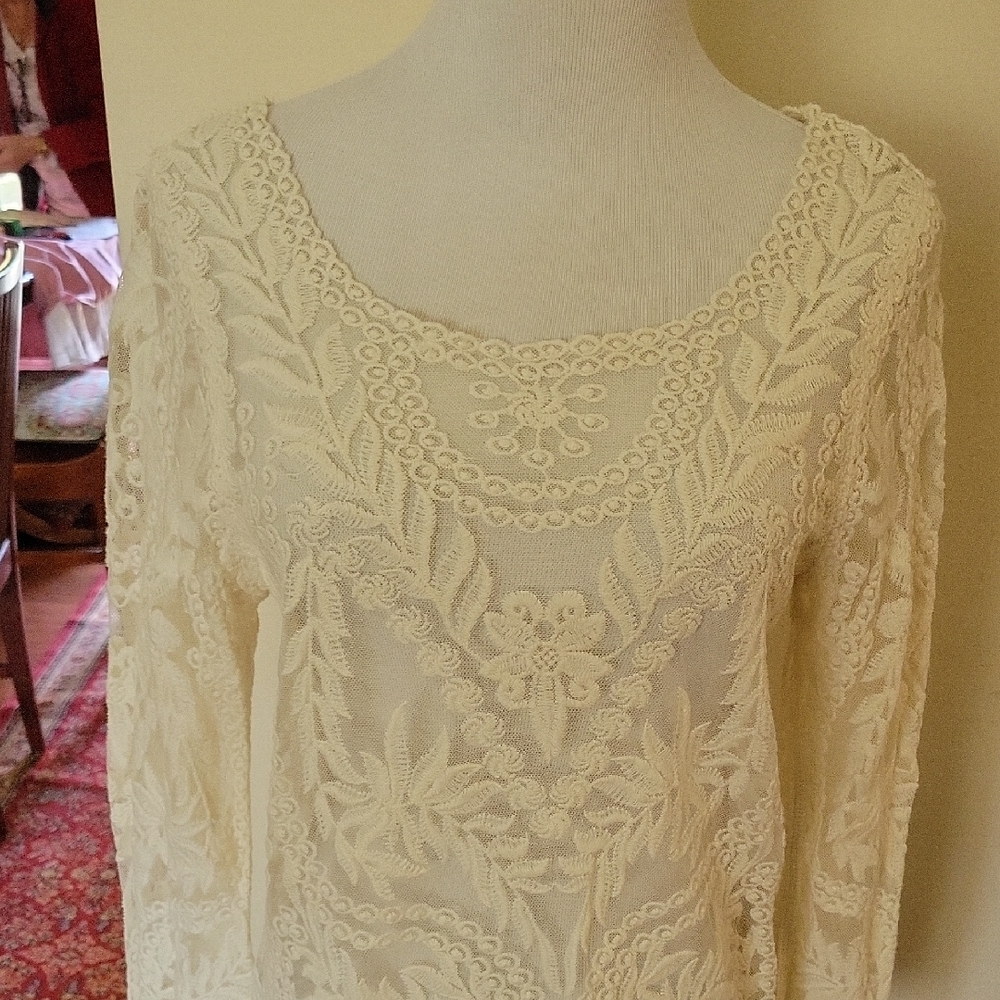 Express Cream Lace Sheer Blouse